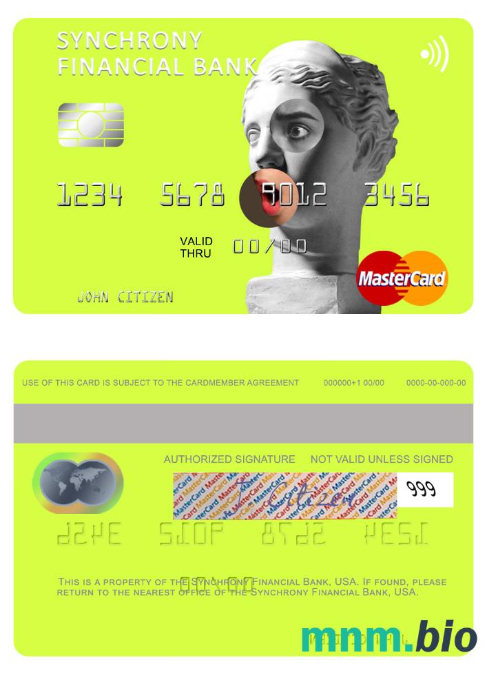USA Synchrony Financial Bank przykład karty mastercard w formacie PSD
